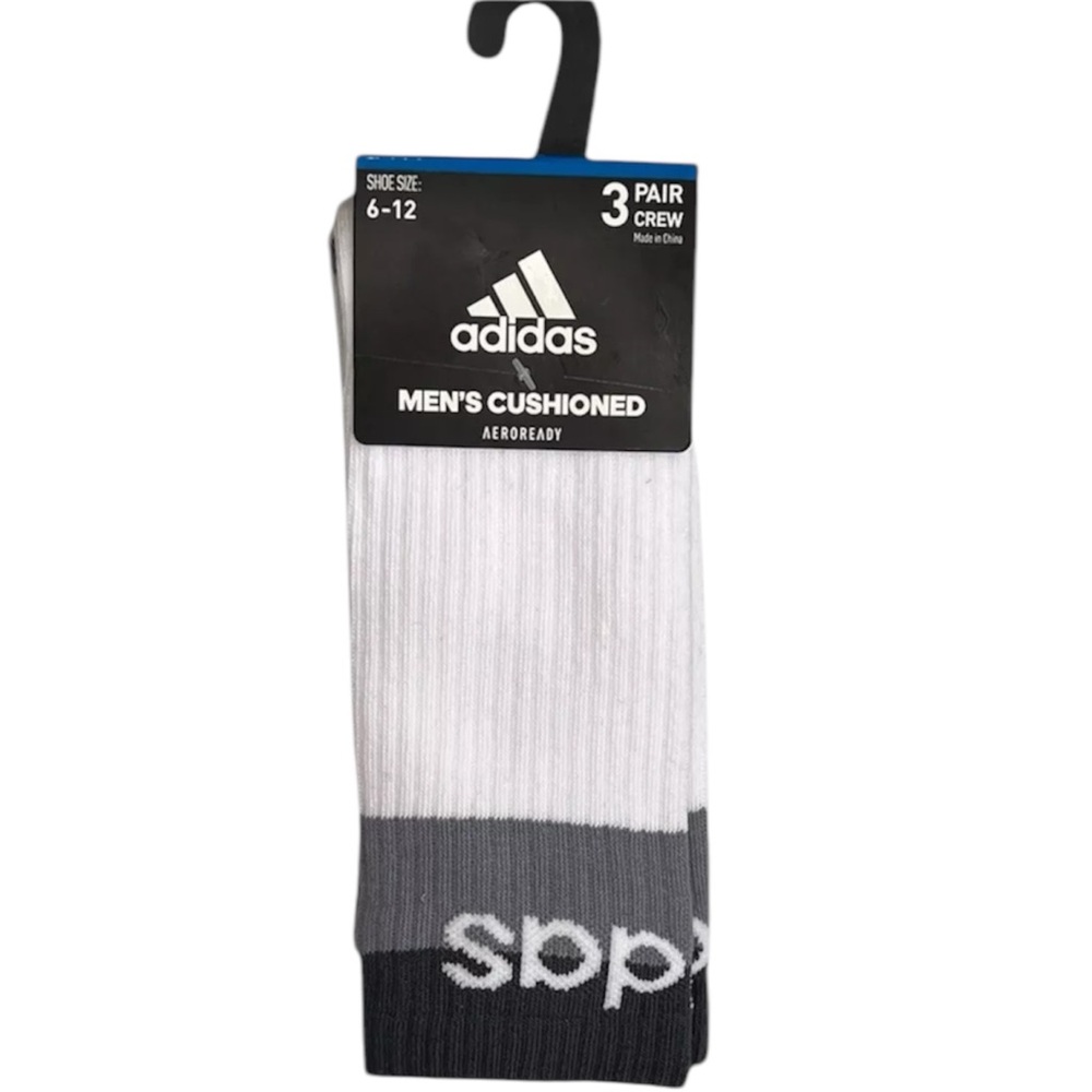 Adidas Men's Cushioned Crew Socks - White and Gray - 3pk - Size 6-12